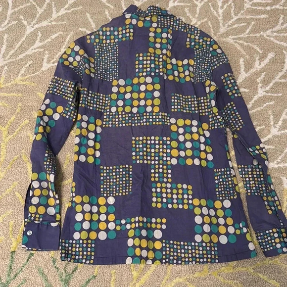 Vintage mod up our polkadot, psychedelic button-down shirt S/M - Picture 4 of 4